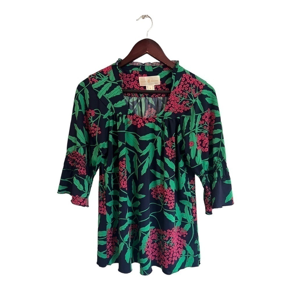 Julie Brown Floral Blouse Top Size P